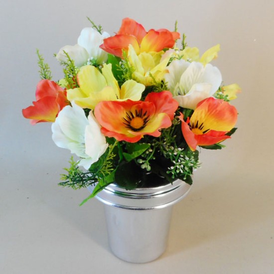 Silk Flowers Grave Pot Assorted Poppies Memorial Flowers